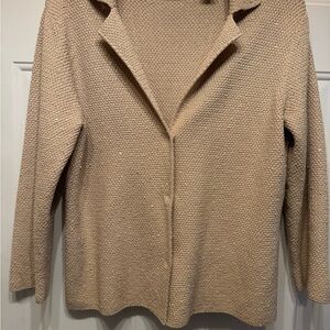 Kate Hill Beige Textured Cardigan with Gold Threading and Sequin